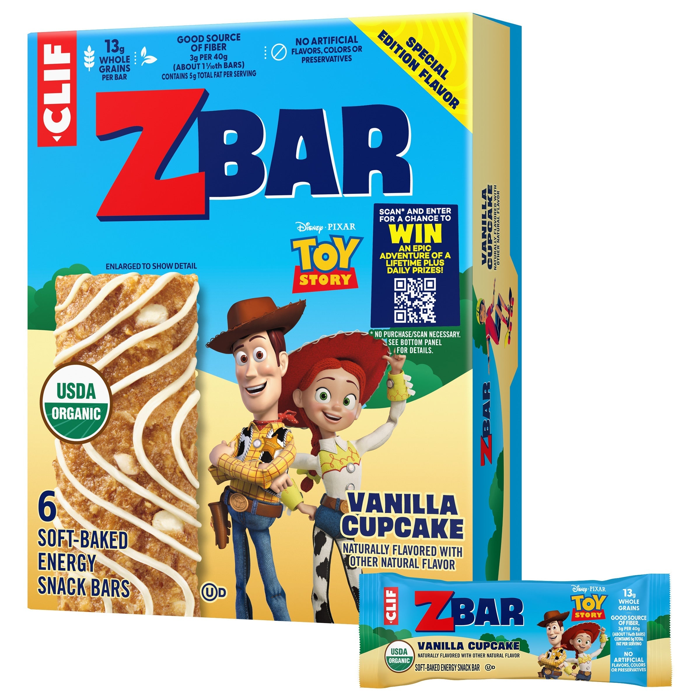 Toy Story - Vanilla Cupcake - Soft-Baked Energy Snack Bars - Non-GMO - 13g Whole Grains - USDA Organic Granola Bars (6 Pack) M1