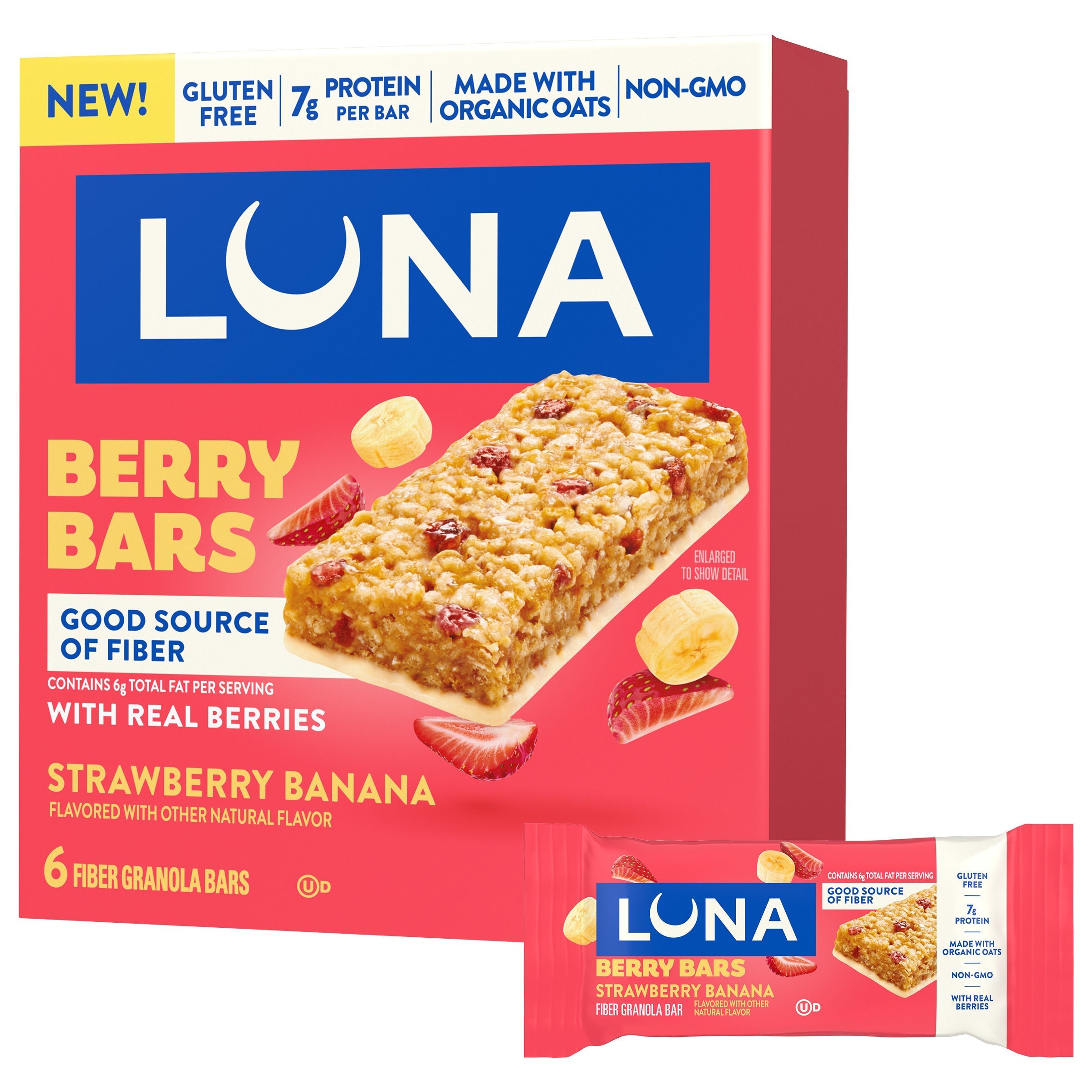 Berry Bars Strawberry Banana Flavor Gluten Free Snack Bars, Non-GMO Protein Bars Z9