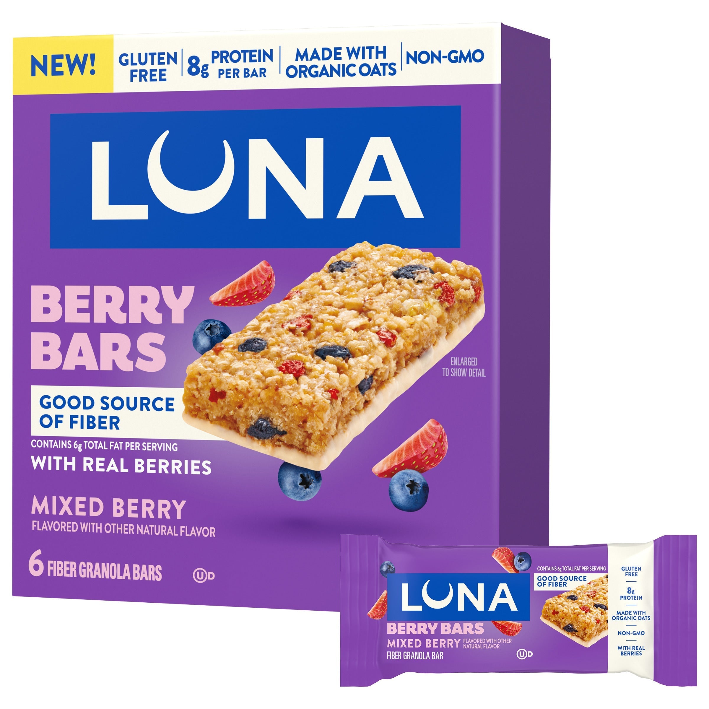 Berry Bars Mixed Berry Flavor Gluten Free Snack Bars, Non-GMO Protein Bars I9
