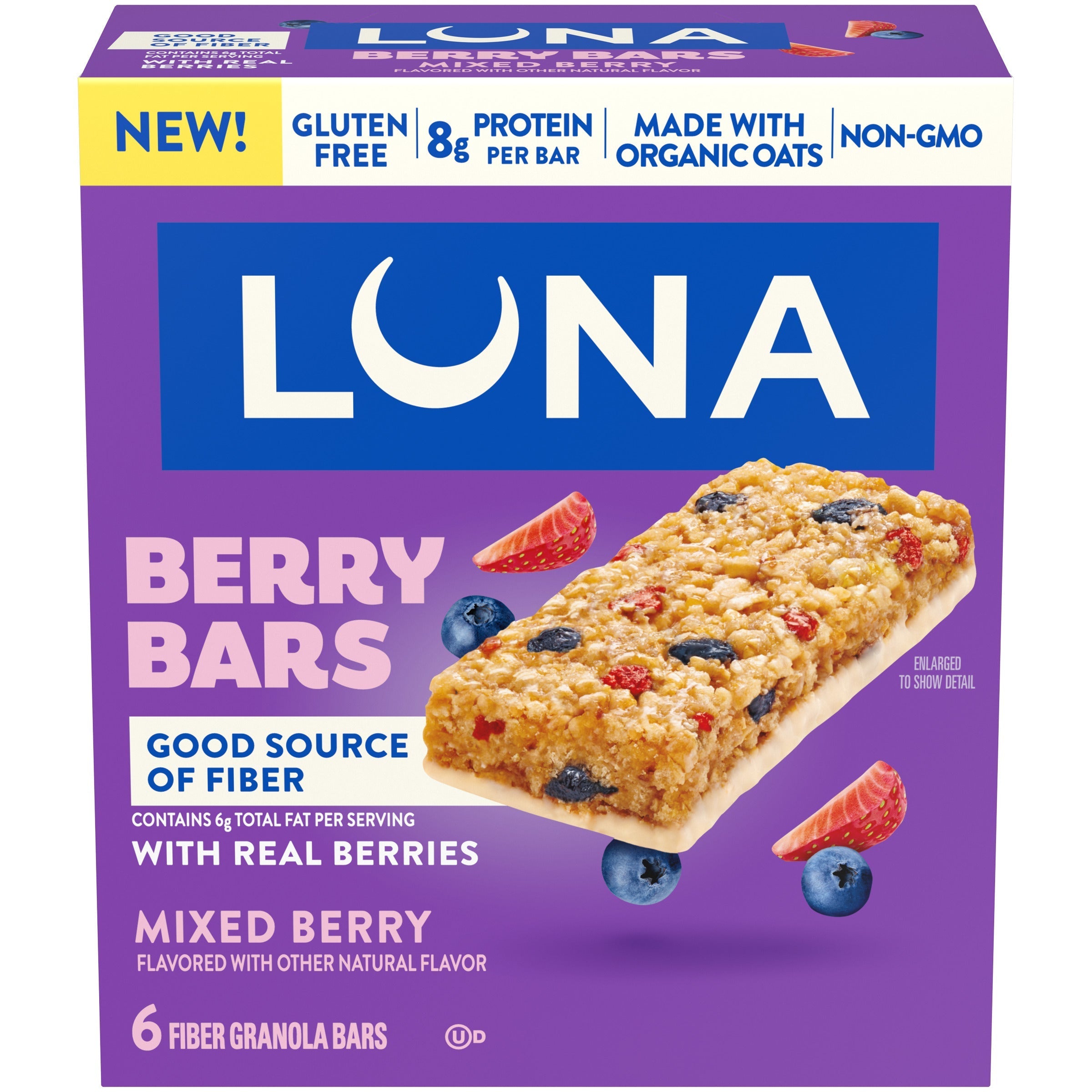 Berry Bars Mixed Berry Flavor Gluten Free Snack Bars, Non-GMO Protein Bars I9
