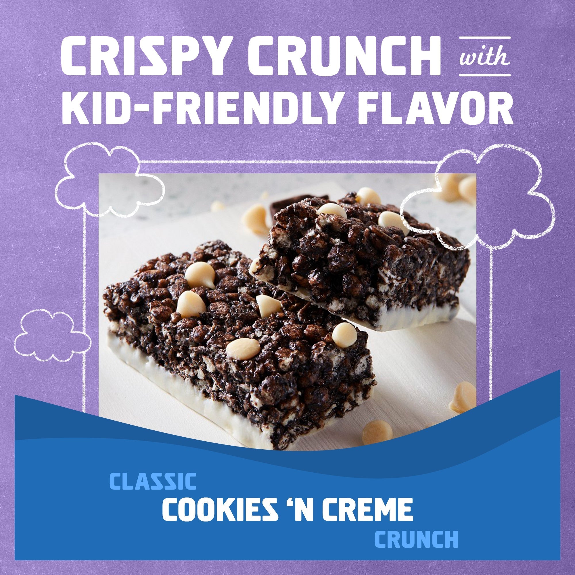 Protein Cookies 'N Creme Crispy Snack Bars, Gluten Free Protein Bars E4