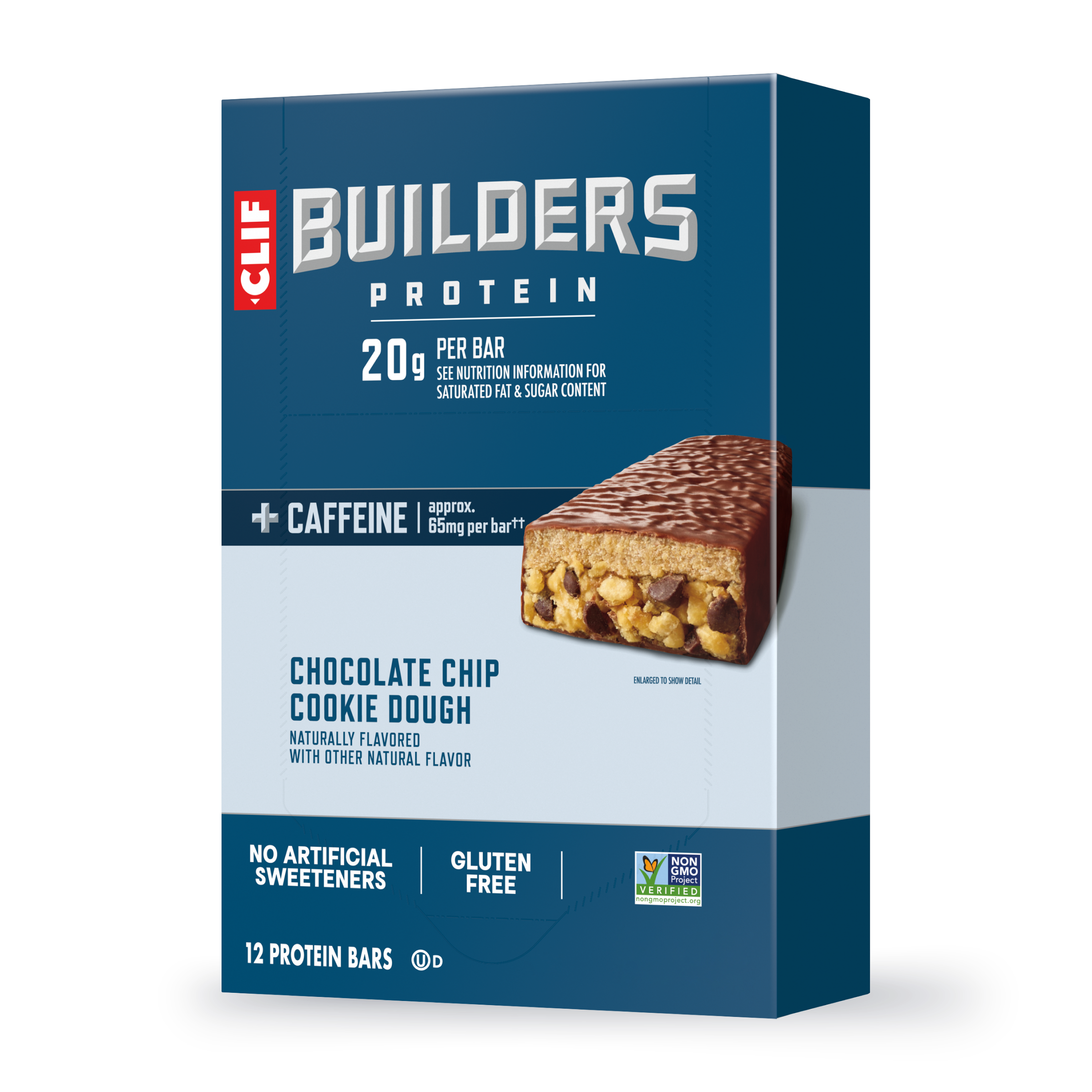CLIF + Caffeine Chocolate Chip Cookie Dough Flavor Plant Based Protein Bars B5