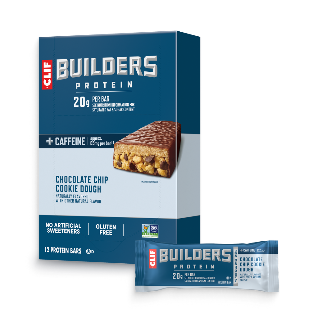 CLIF + Caffeine Chocolate Chip Cookie Dough Flavor Plant Based Protein Bars B5