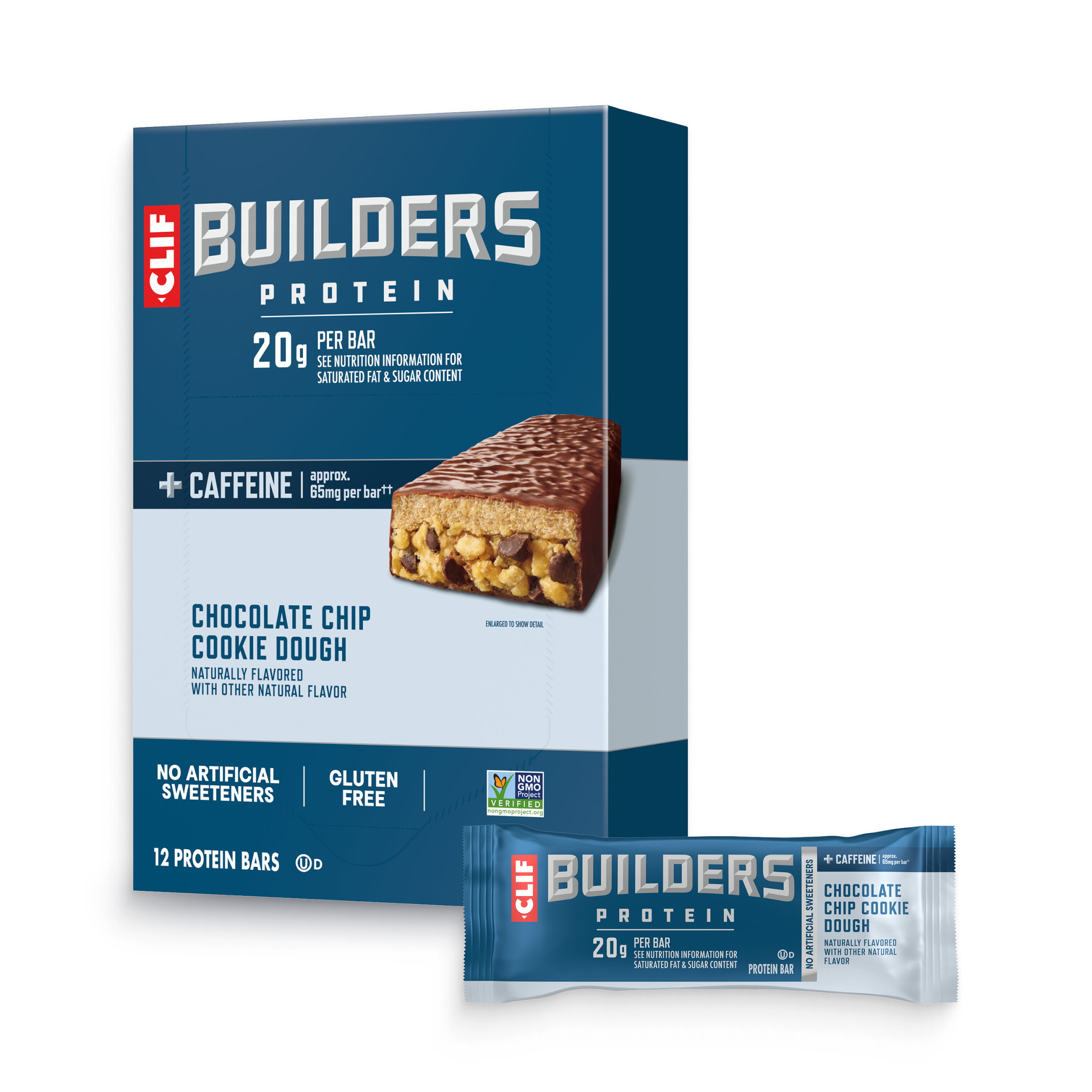 CLIF + Caffeine Chocolate Chip Cookie Dough Flavor Plant Based Protein Bars B5