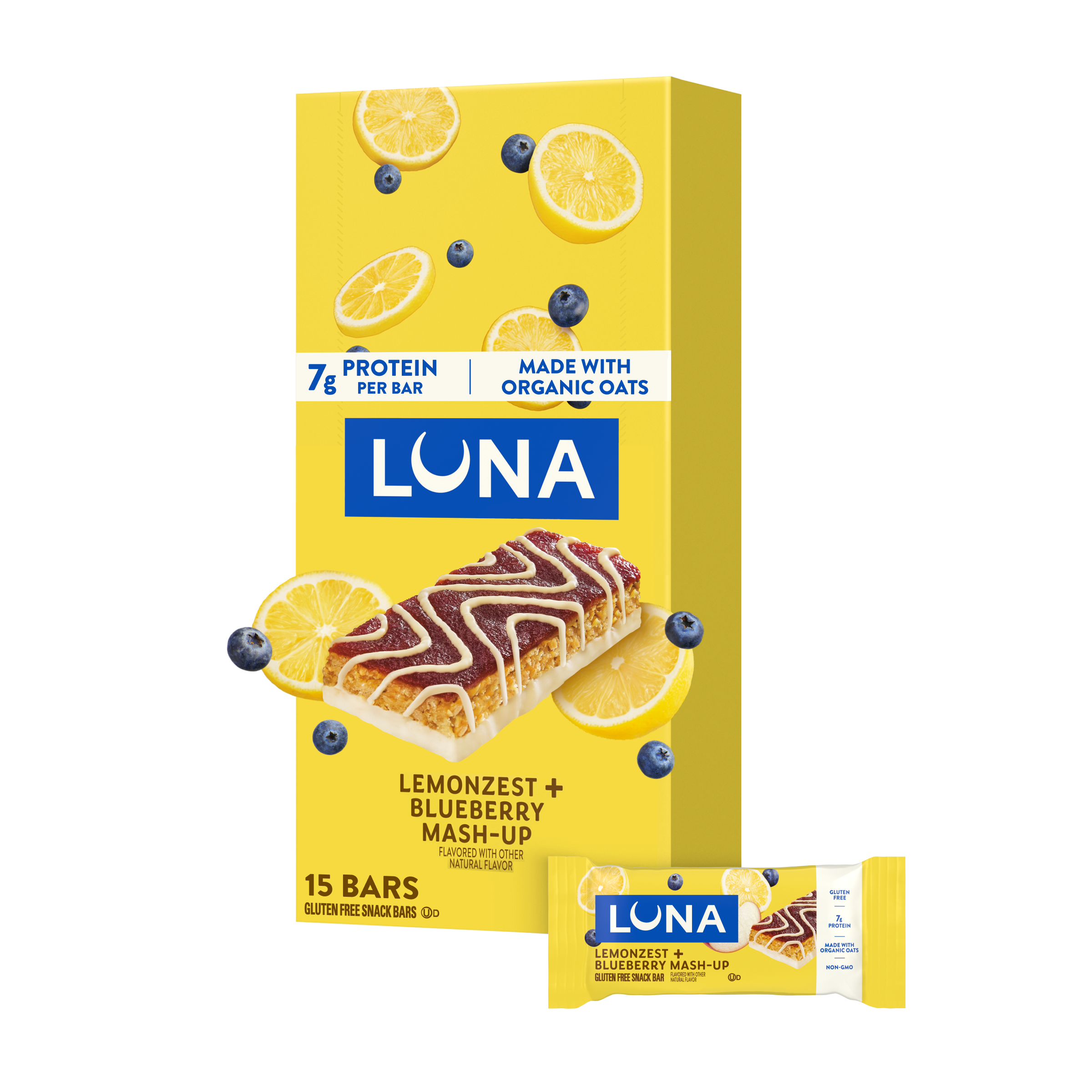 Bar Mash-Ups LemonZest + Blueberry Flavor Gluten Free Snack Bars, Non-GMO Protein Bars U6