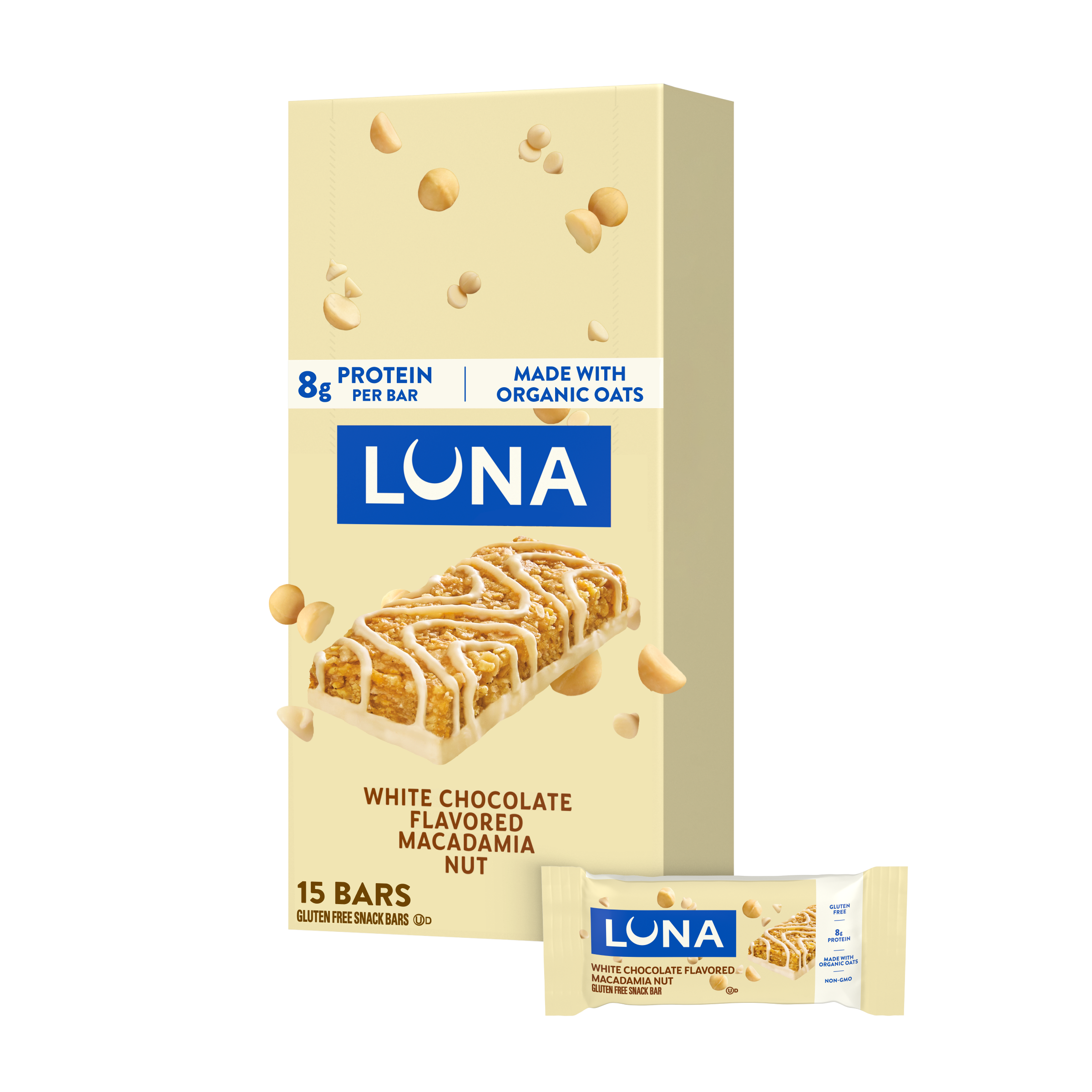 Bar White Chocolate Macadamia Flavor Gluten Free Snack Bar, Non-GMO Protein Bar B2