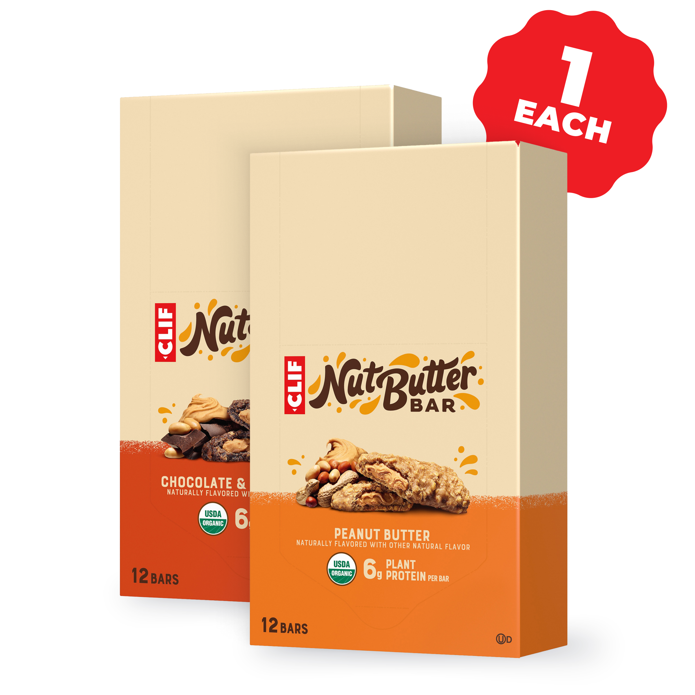 Nut Butter Bar Chocolate & Peanut Butter + Peanut Butter Variety Pack, 24 Bars C4